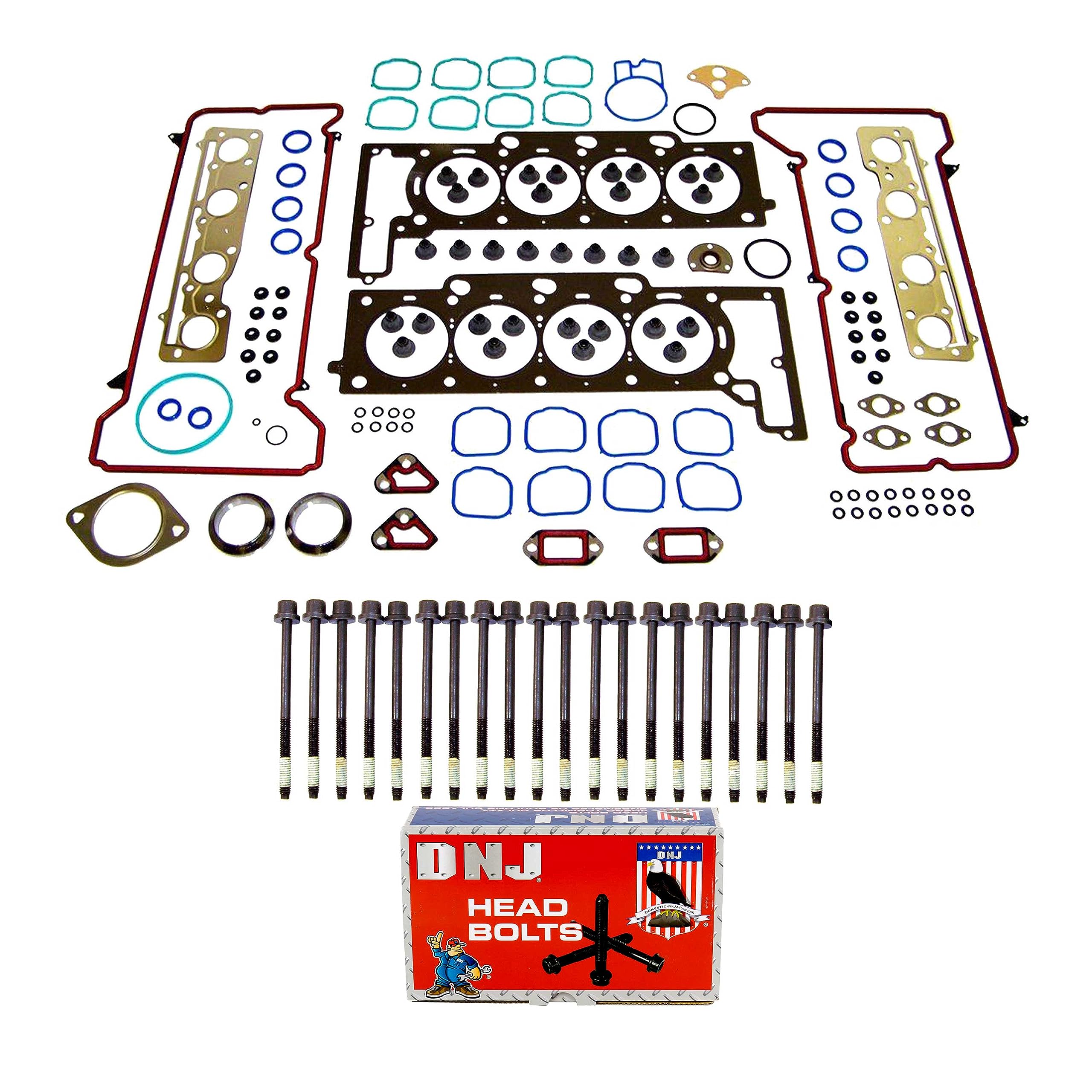 DNJ HGB31641 Engine Cylinder Head Gasket Set with Head Bolt Kit, Complete Repair Set for 2004-2011 Buick, Cadillac, Pontiac Bonneville, DeVille, DTS 4.6L V8 32V DOHC 281cid