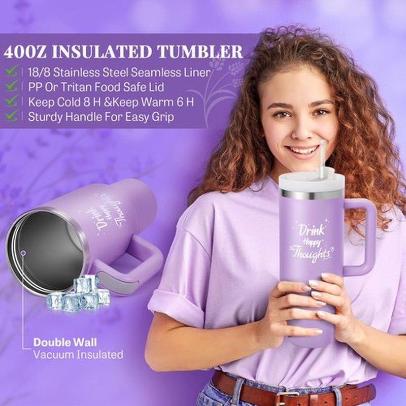 Birthday Gift for Women, Self Care Get Well Soon Gifts, Lavender Relaxing Spa Basket Care Package w/ Flannel Blanket 40 oz Tumbler, Unique Teacher Mother's Day Gifts for Mom Her Friend Sister Wife