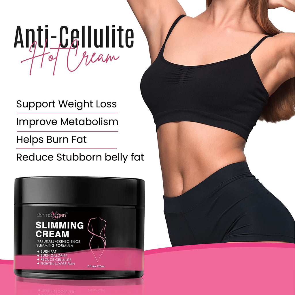 Dermaxgen Slimming Cream for Tummy, Belly & Waist Firming - 100% Natural Anti Cellulite Cream with Organic Ingredients - Natural Formula for Body Firming & Shaping - 2 FL Oz
