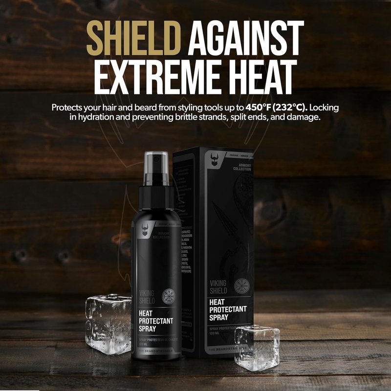 Viking Shield Beard Spray - Heat Protectant for Men | Argan Oil Thermal Protector Up to 450º F - 4 Fl Oz