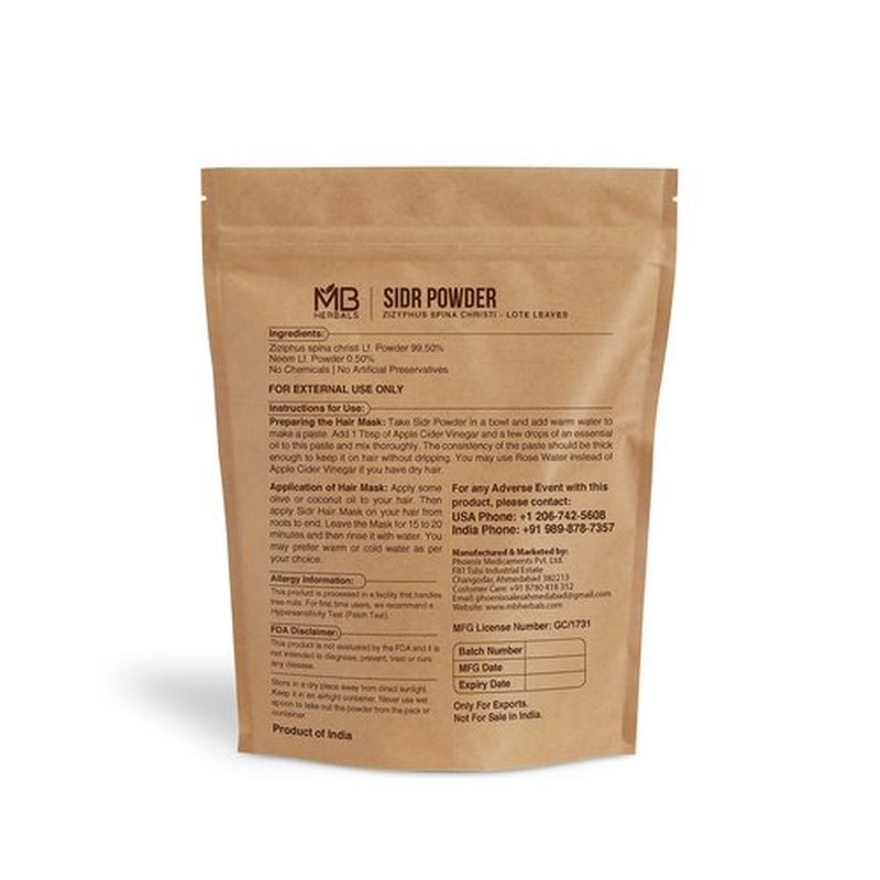 MB Herbals Sidr Powder 16 oz / 1 lb (454 Gram) | WildCrafted | Seder Lote Leaves | Ziziphus spina christi | Natural Hair Conditioner & Cleanser | Sidr 99.5%, Neem 0.5%