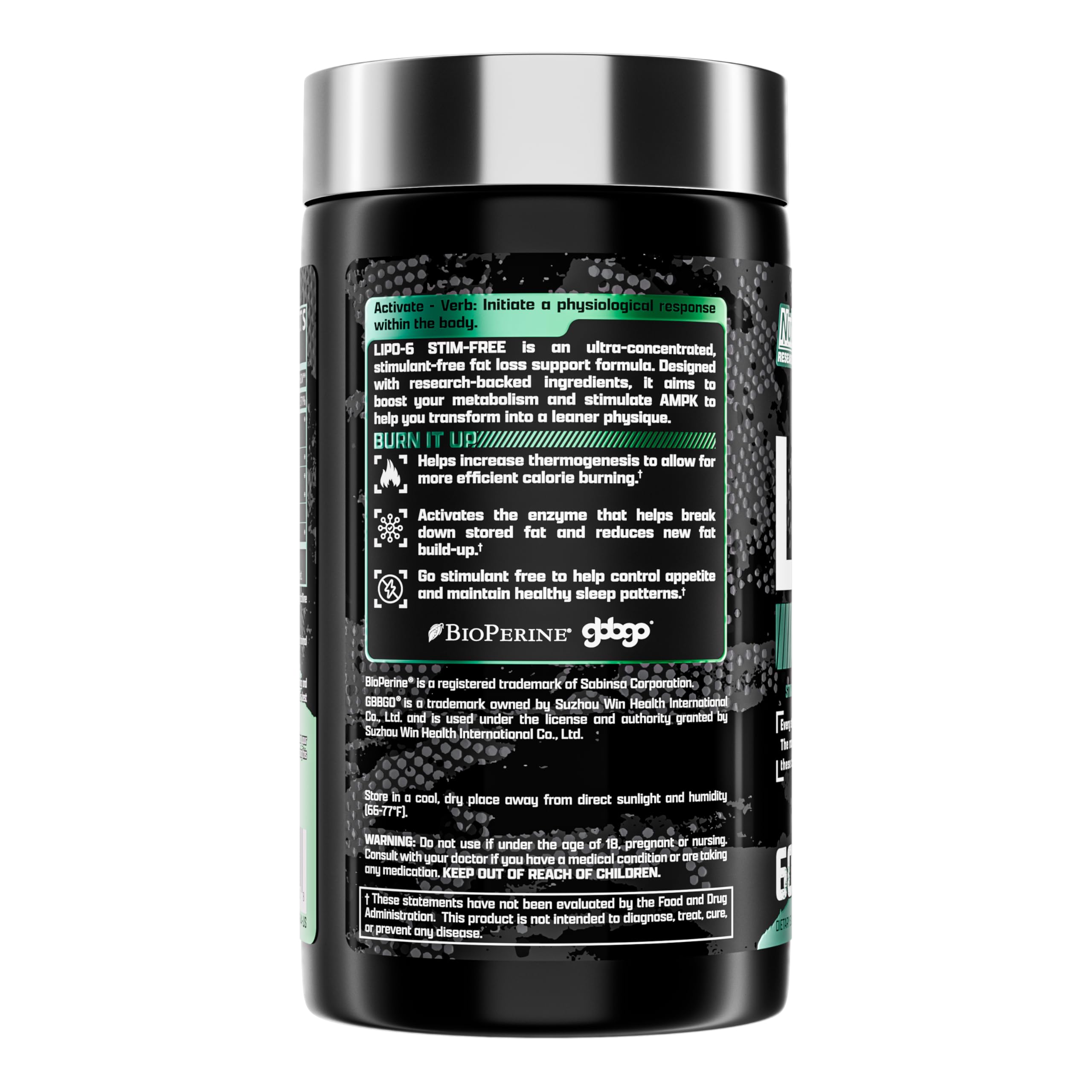 Nutrex Research LIPO SIX Stim-Free Metabolism & Appetite Support Supplement – Reduce Hunger | Non-Stimulant Weight Management Supplement for Women and Men – 60 Servings