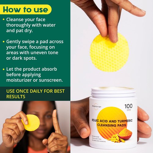Kojic Acid and Turmeric Cleansing Pads - 100 Pads | Enriched with Ginger Root Oil & Amino Acids | for Face & Body - 100pcs