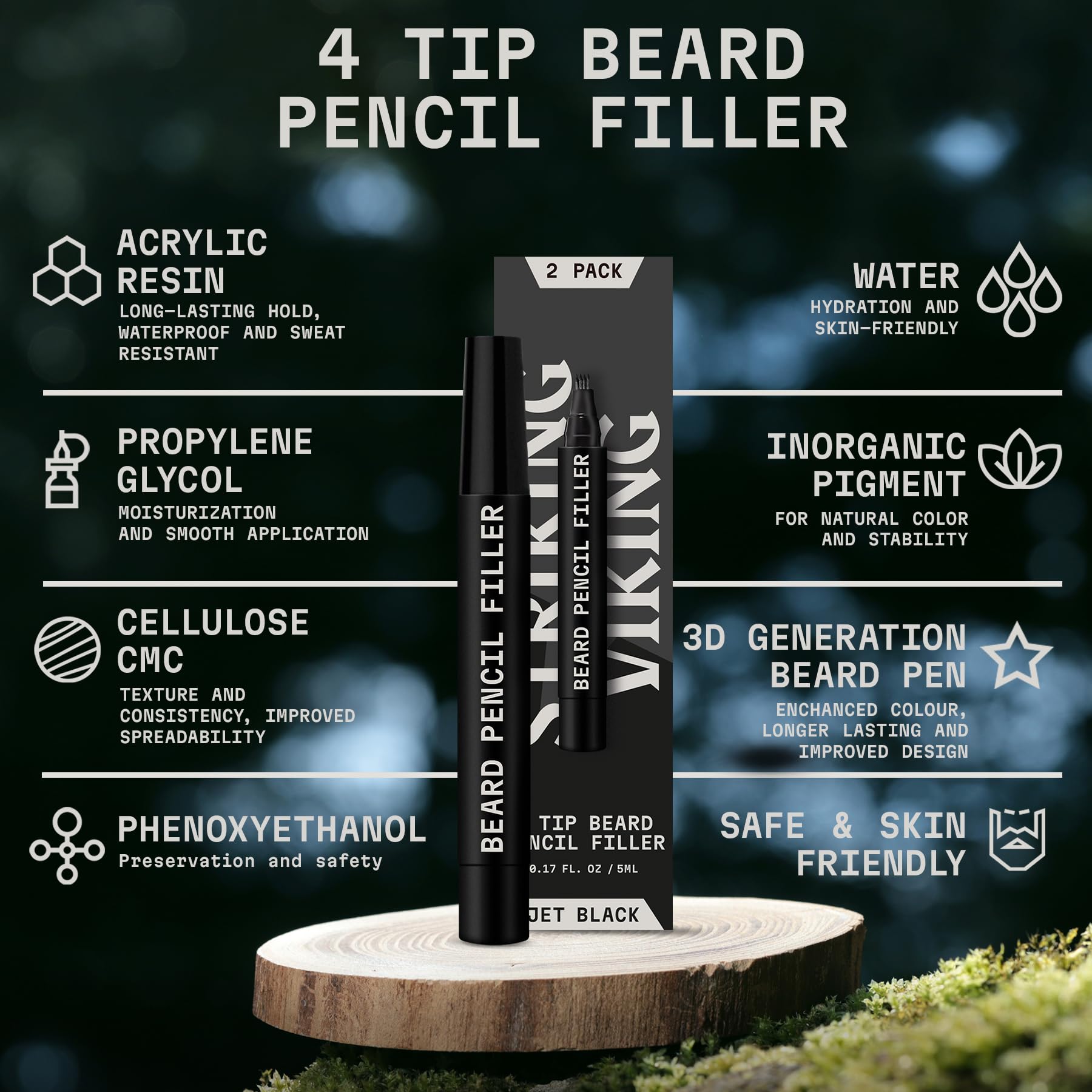 Striking Viking Vanilla Beard Oil (Large 2 oz.) and 4-Tip Beard Pencil Filler for Men (2 pack) with Brush