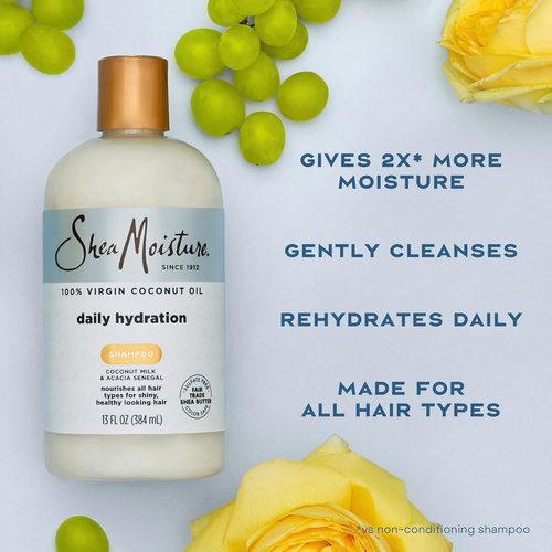 Shea Moisture Daily Hydration Shampoo - Virgin Coconut Oil for All Hair Types | Sulfate-Free, 13 oz