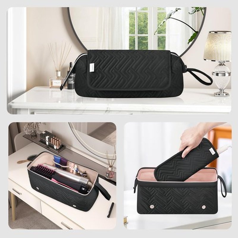 Leudes Hair Tools Travel Bag for Women Heat Resistant Mat for Travel Essentials Hot Tools Straighteners,Flat Irons,Curling Iron,Hot Air Brushes and Hair Dryer Organizer Bags 2 in 1 (BlackA)