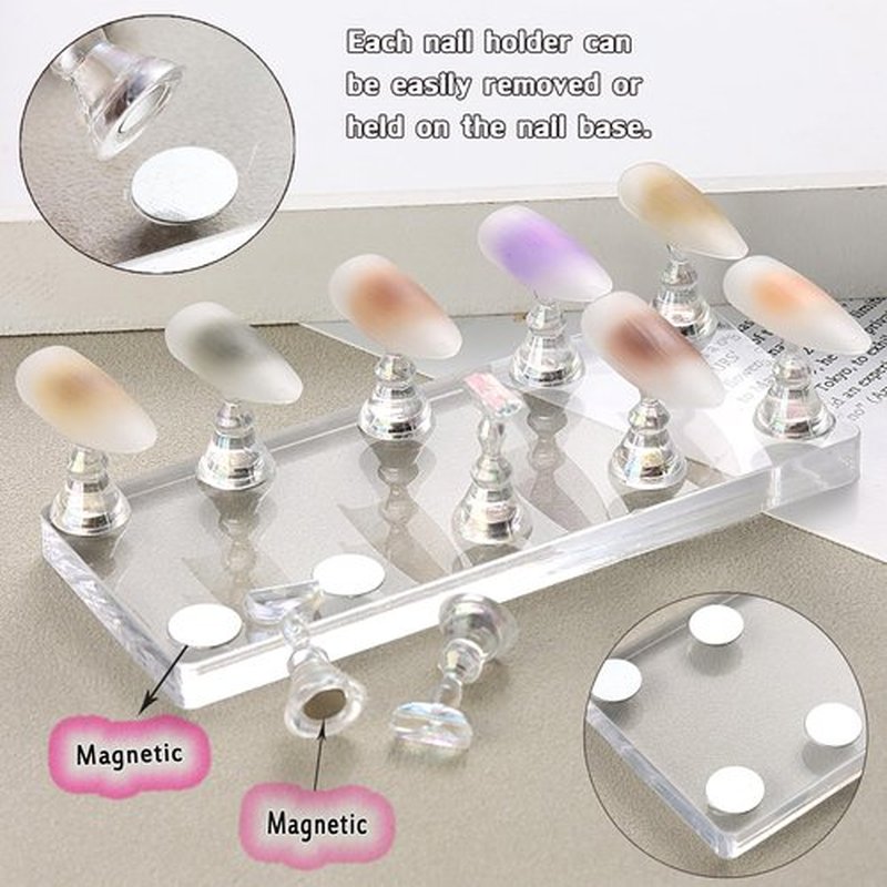 FSpronail Stand for Press Ons Display Practice Art Magnetic Fake Nails Holder With 96pcs Stiletto Square Full Cover Tips, Reusable Putty for Home DIY Beginner Salon Kit Supplies
