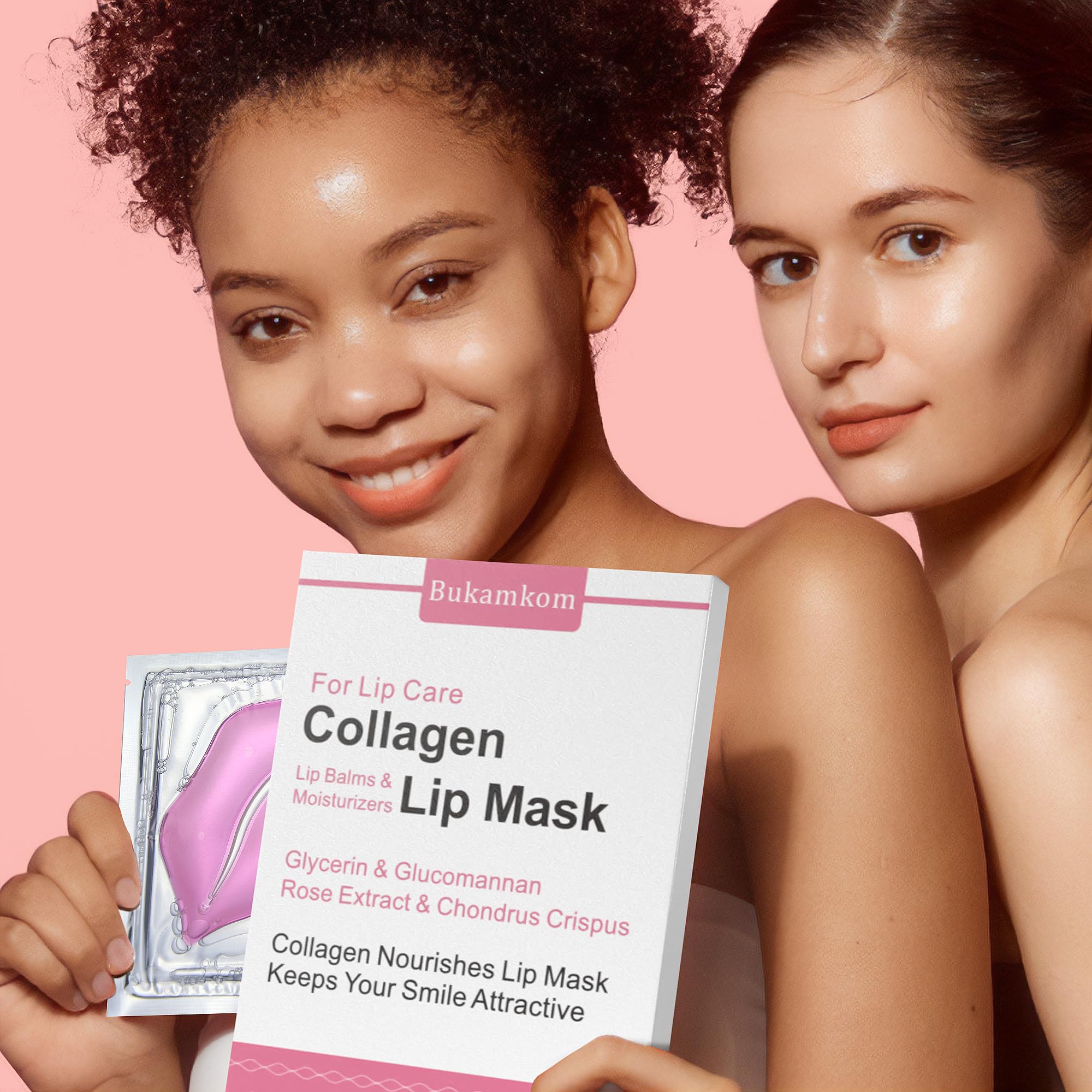 Bukamkom Collagen Lip Masks Bulk(20 Pieces/Box),Lips Mask Sheet to Reduce Dark Lips to Remove Dead Skin Moisture,Bulk Lip Masks Individually Wrapped