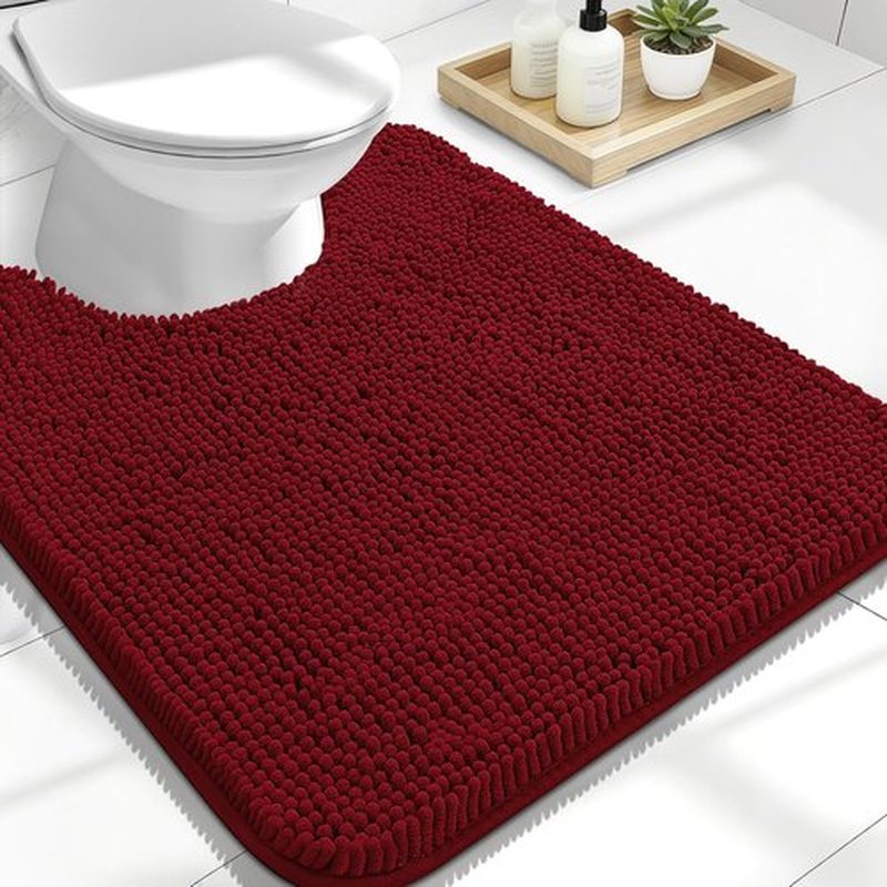 OLANLY U-Shaped Toilet Rugs - Extra Soft Chenille, Quick-Dry, Non-Slip Bath Mat | 24x20 Inches, Red