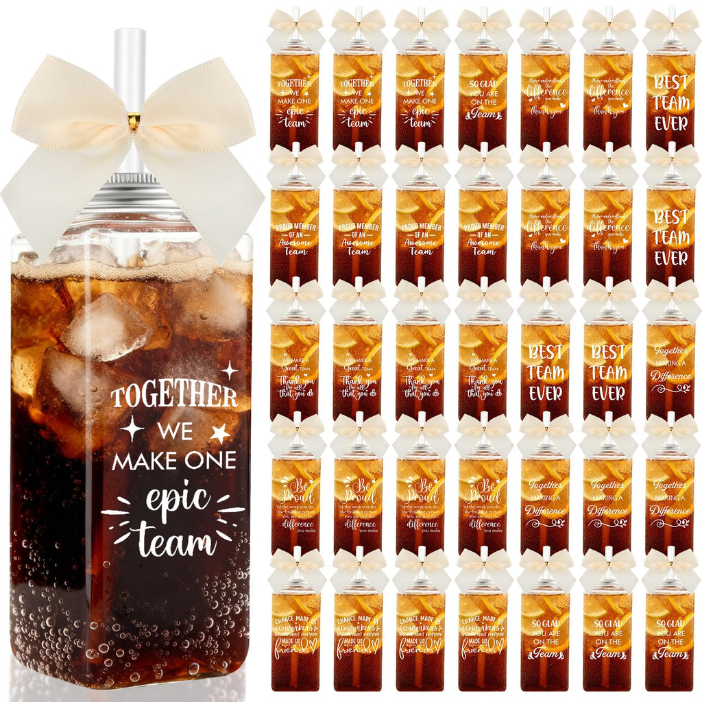 Skylety 36 Pcs Thank You Gifts for Coworker Back to School Gift Bulk 2026 Employee Appreciation Gifts Cups Bulk 13.5 oz Clear Skinny Tumblers with Straws Lids Bow(Team,Beige)
