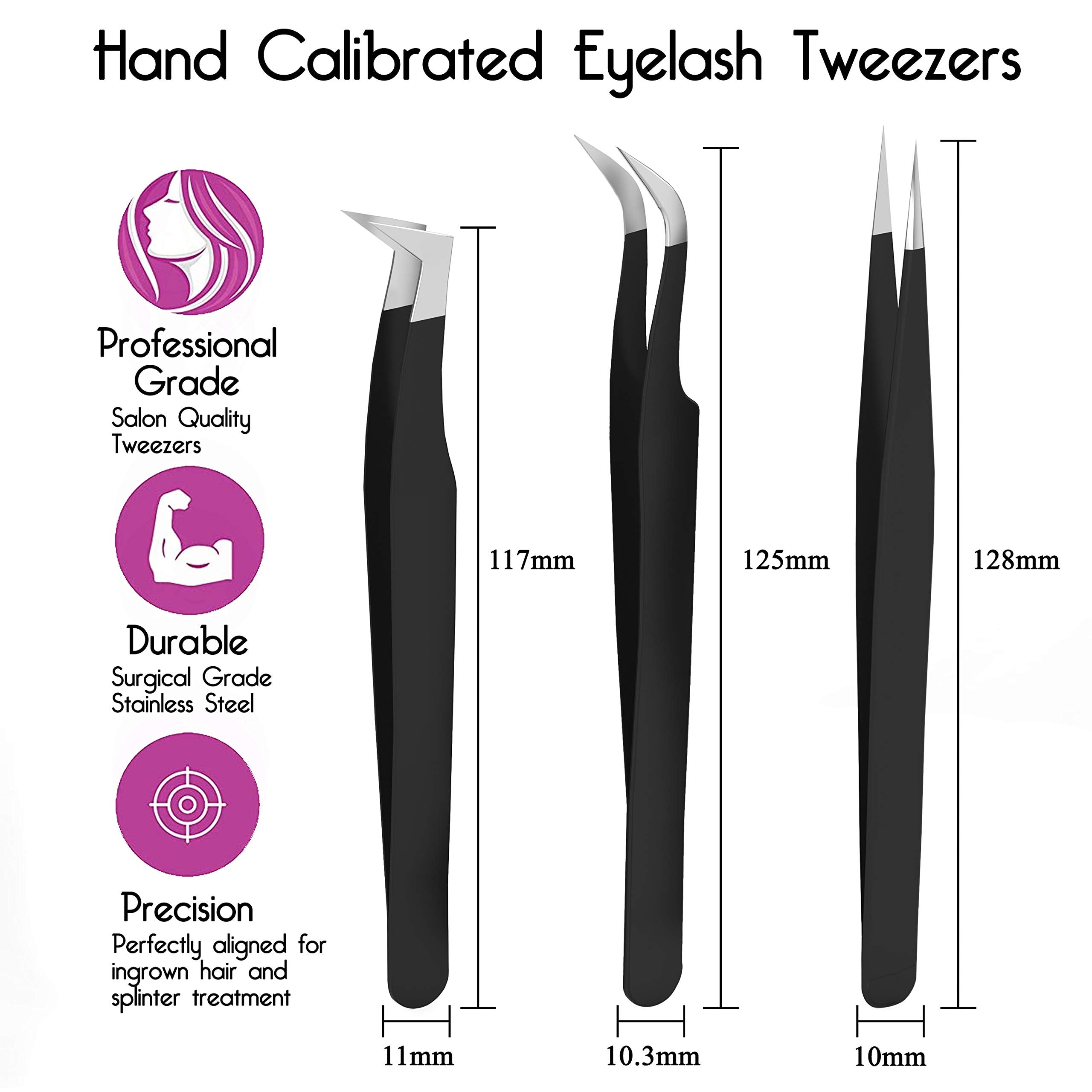 Lash Tweezers for Volume, Isolation & Classic Lashes, 3 Pack, Black