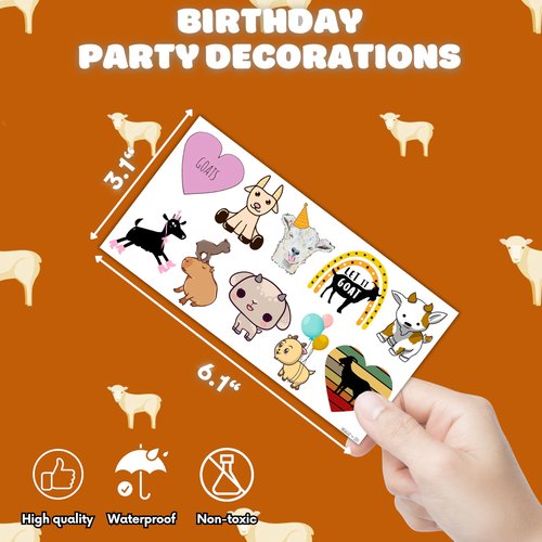 Goat Temporary Tattoos 8 Sheets 80 PCS Farm Goat Party Decorations Supplies Favors Animals Theme Birthday Cute Stickers Christmas Gifts for Boys Girls Class School Prizes Carnival