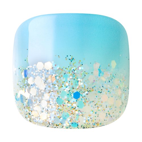 KISS imPRESS No Glue Pedi Press-On Nails, Design, 'Last Flowers', Medium Blue, Short Size, Squoval Shape, Includes 24 Nails, Prep Pad, Instructions Sheet, 1 Manicure Stick, 1 Mini File