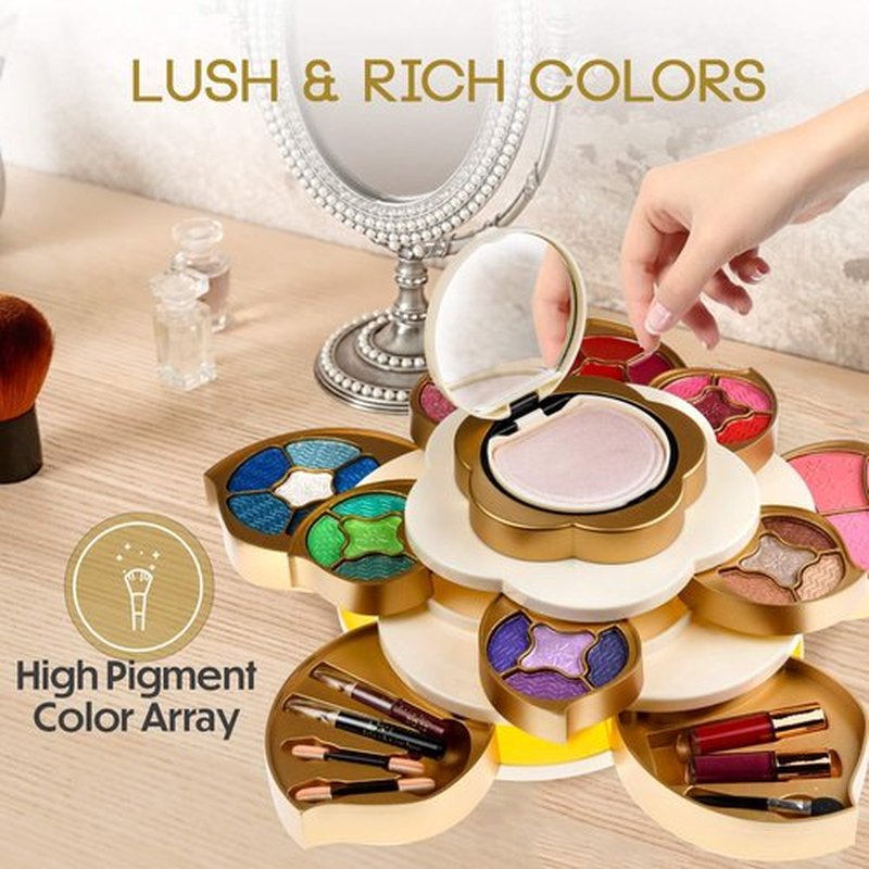 CoralBeau All In One Makeup Kit for Teens and Women - Flower Makeup Set for Girls 10-12 - Pigmented Eyeshadows, Lip Creams, Blushes, Concealer and Mirror - Full Starter Makeup Gift Set for Beginners