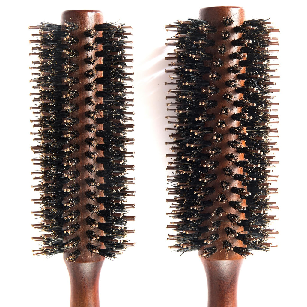 Boar Bristle Round Hair Brush Set with Nylon Pin For Style Curl 2Pack
