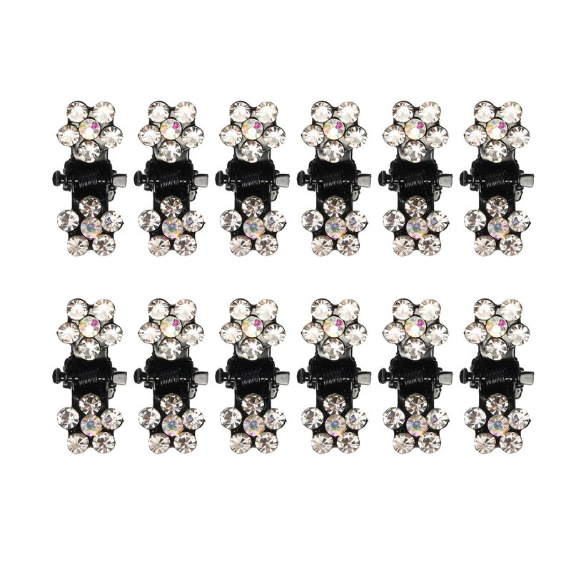 VOCOSTE 12 Pcs Mini Hair Claw Clip, Small Rhinestone Hair Clips, Metal Little Hair Clips for Women and Girl Flower Hair Accessories, White