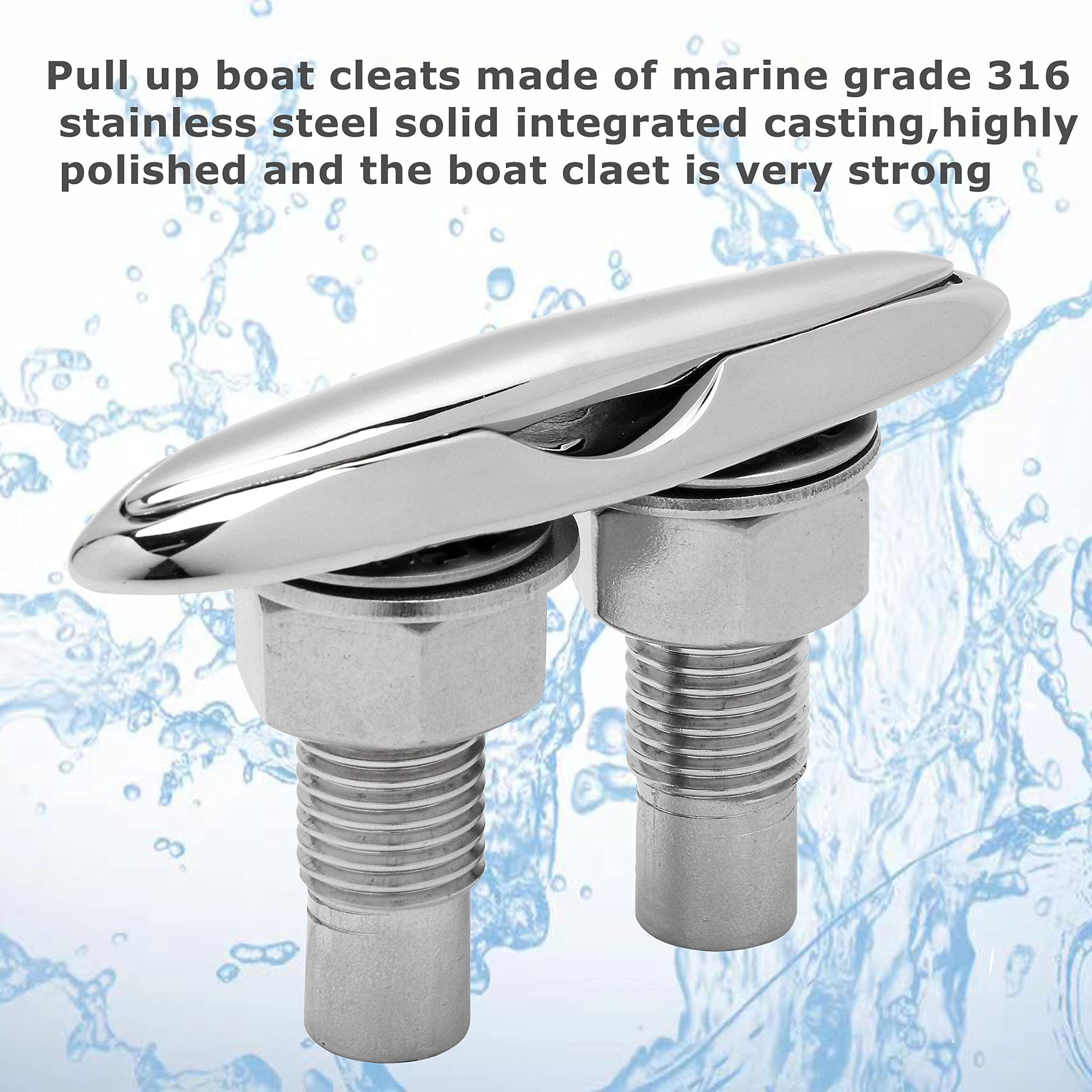 SUNOOM Pull Up Boat Cleats 316 Stainless Steel Hidden Flush Mount 6 Inch Retractable Boat Claet, Marine Cleat Pop Up Boat Cleats,Popup Cleat Yacht Marine Boat Dock Cleats Dock Boat Deck Cleat