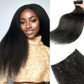HAFTALUV Kinky Straight Clip in Hair Extensions 130g 6Pcs Protein Fiber Close to Human Hair Clip in for Black Women Full Head Double Weft 20inch 1B