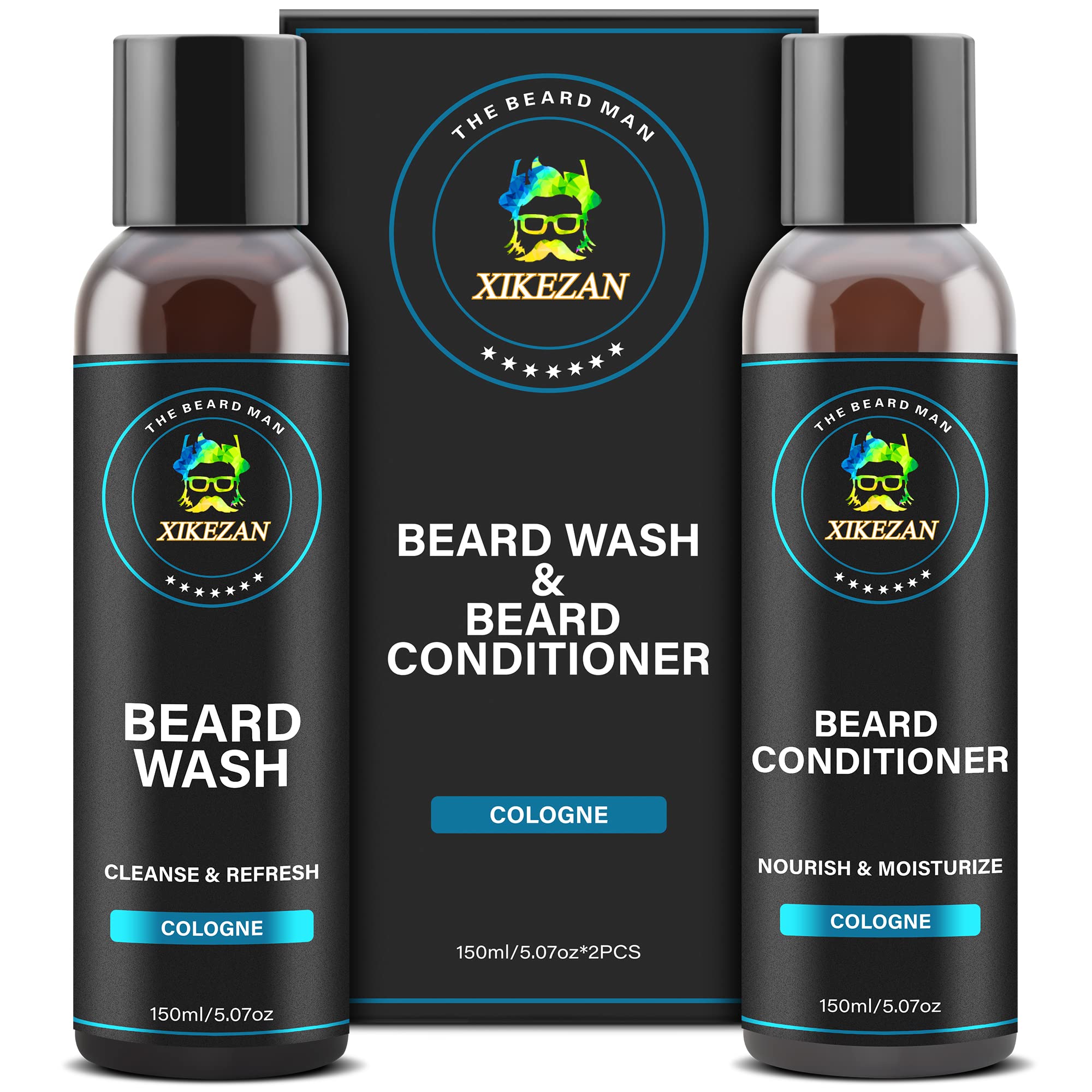 XIKEZAN Beard Wash & Beard Conditioner Natural Softener Set w/Argan & Jojoba Oils Smooths & Strengthens Christmas Stocking Stuffers Father Day Gifts for Men Him Dad Boyfriend Husband