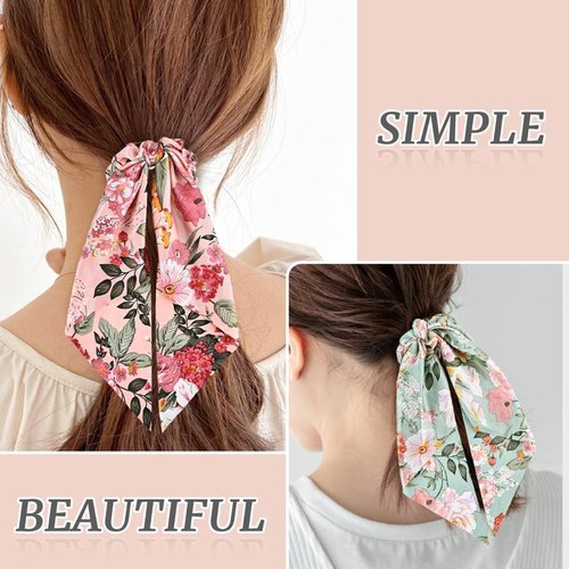 Mirlern 4-Piece Satin Hair Scarf Scrunchies for Women Girls, No Damage Cute Hair Ties with Bow Ribbons Ponytail Holders Elastic Rubber Bands (Lily)