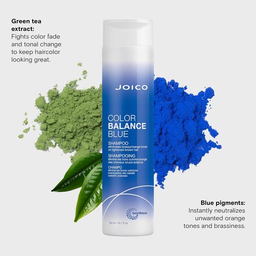 Joico Color Balance Blue Shampoo - Eliminate Brassy Tones & Boost Vibrancy | For Lightened Brown Hair | With Rosehip Oil & Green Tea Extract