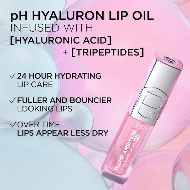 L'Oreal Paris Plump Ambition Lip Oil - Color Shifting Tint with 24HR Hydration | 050 pH Lilac