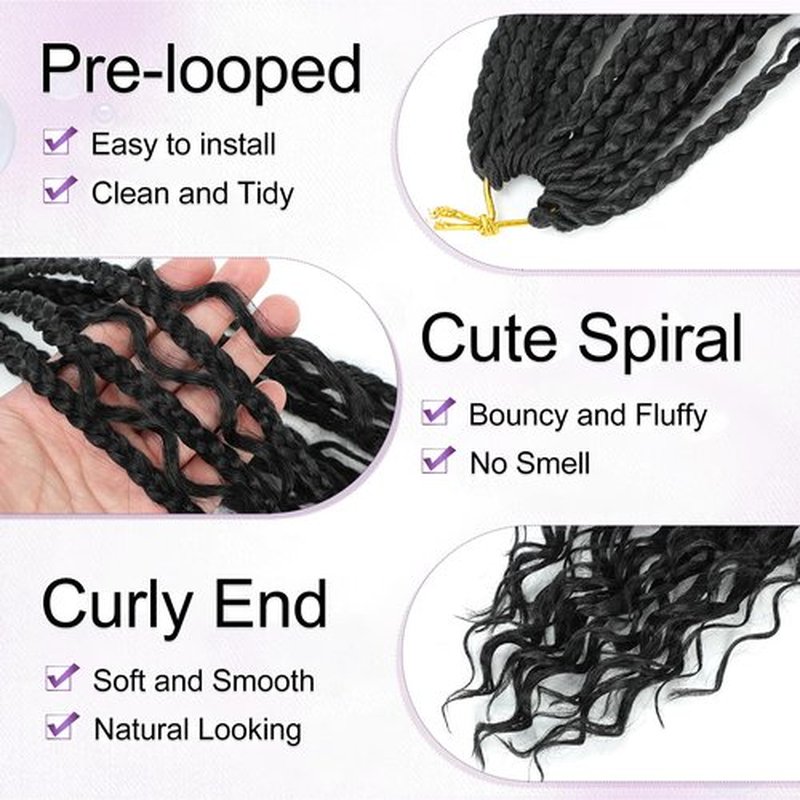 Goddess Box Braids Crochet Hair For Black Women-12 Inch 8 pack Pre Looped Boho Crochet Braids Short Prelooped Bohemian Boho Box Crochet Hair With Curly Ends（12in,#1b）