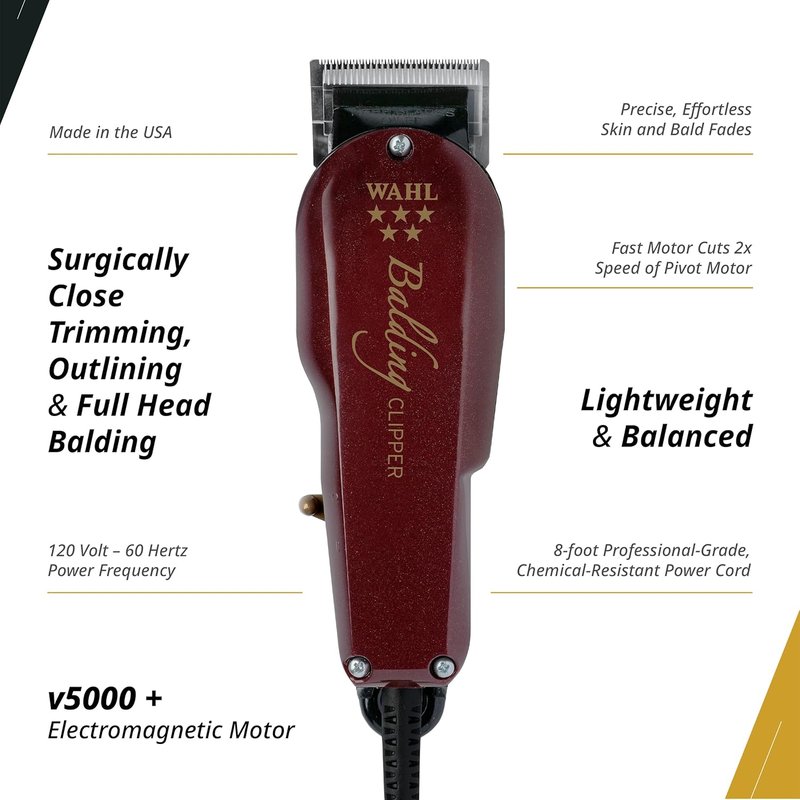 Wahl Professional 5 Star Balding Clipper - Ultra-Close Trimming with V5000 Electromagnetic Motor
