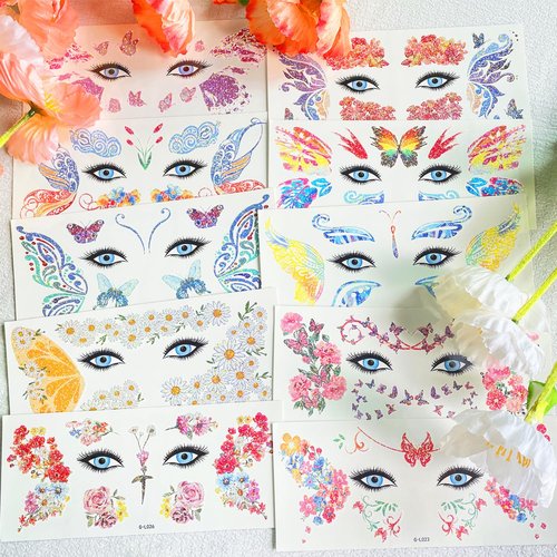 JoyfulGlam Glitter Butterfly Temporary Tattoos, Fairy Wings Face Tattoos for Birthday Party Decorations, Fairy Makeup Party Favors Costume Accessories for Women