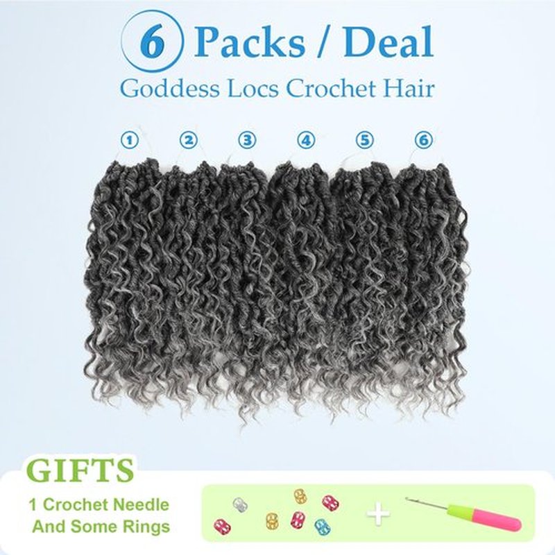 Forevery Goddess Locs Crochet Hair 12 Inch Faux Locs Crochet Hair for Black Women Pre looped Long-Lasting & Low-Maintenance 6 Packs Gray Boho Crochet Locs with Curly Ends for Full Head