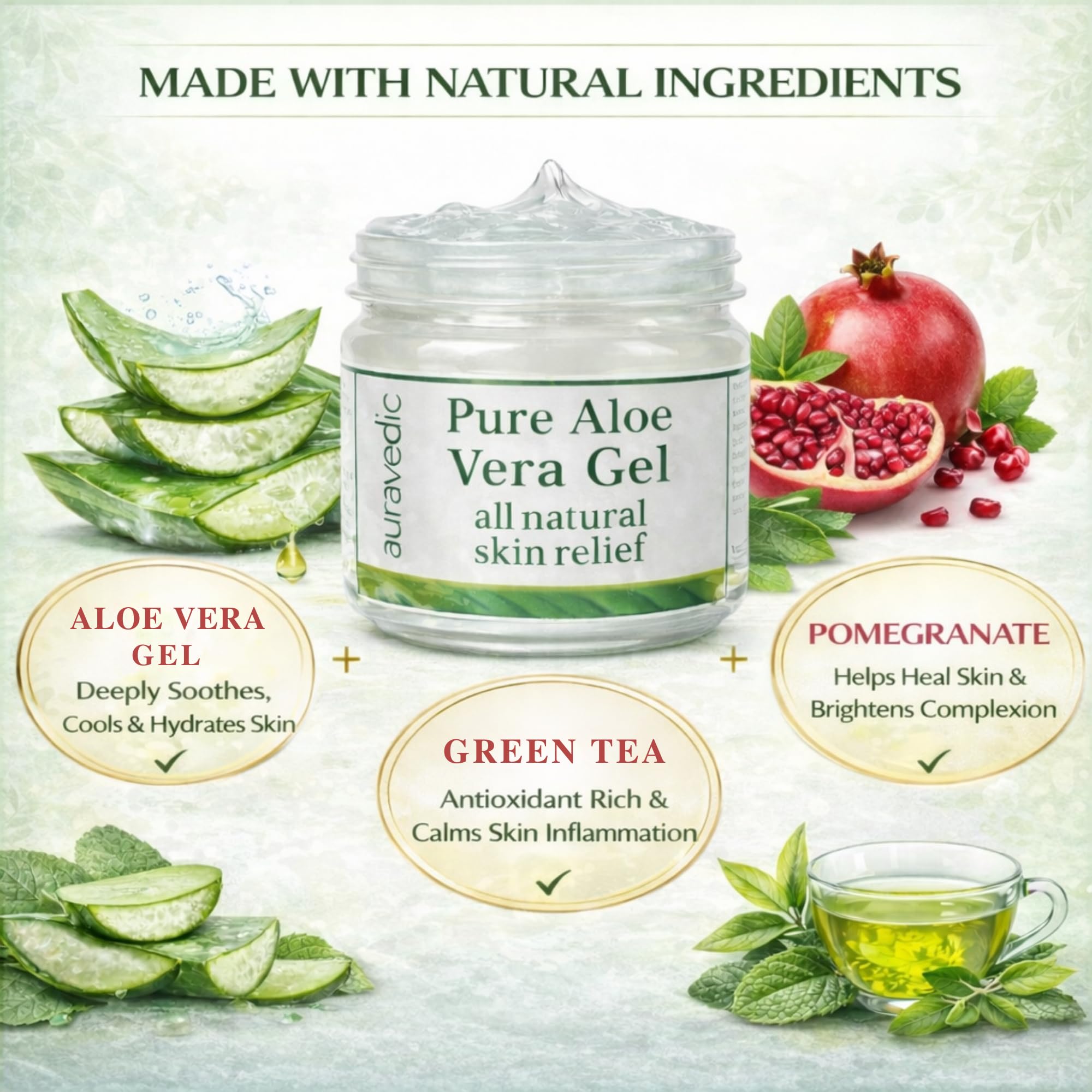 Auravedic Pure Aloe Vera Gel for Face, Body & Hair | Natural & Soothing Plant-Based Gel | Ideal for Daily Skincare, After-Sun Use & Hair Conditioning | Alcohol-Free | 7.05 Oz (200g)