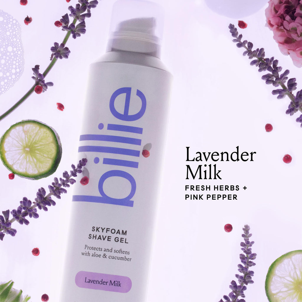 Billie SkyFoam Shave Gel - Lavender Milk Scent - Water-activated Foam - Made With Aloe & Cucumber - For A Close, Smooth Shave - 6.7 fl oz, 3-pack