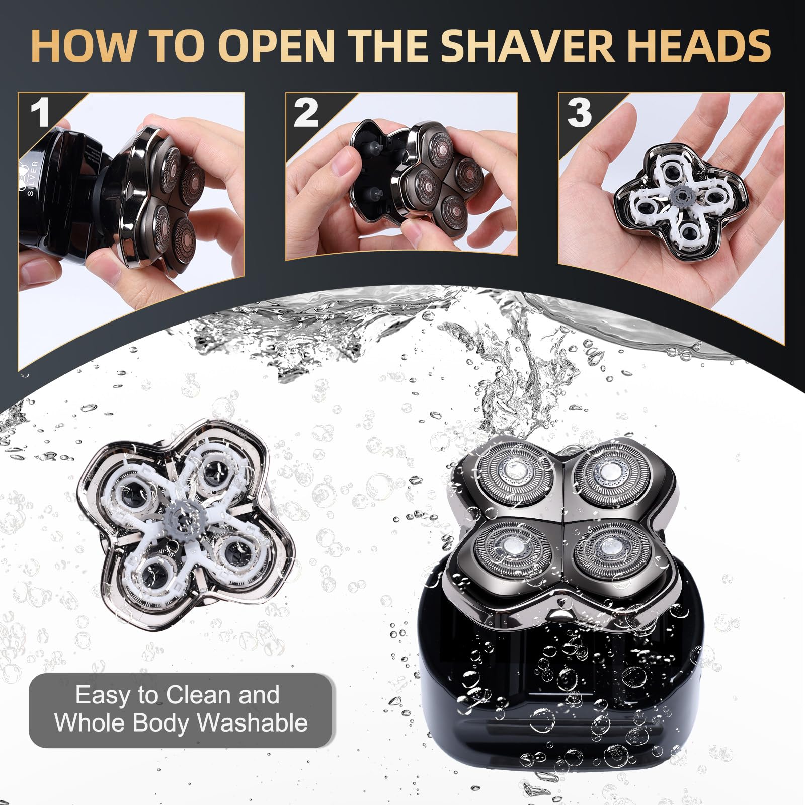2Pack Pro 4 Shaver Replacement Heads Compatible with Skull Pitbulls Gold PRO, Silver PRO, Platinum PRO, Head Shavers, Electric Shaver Half Head for Men/Women (2 PACK BORON)