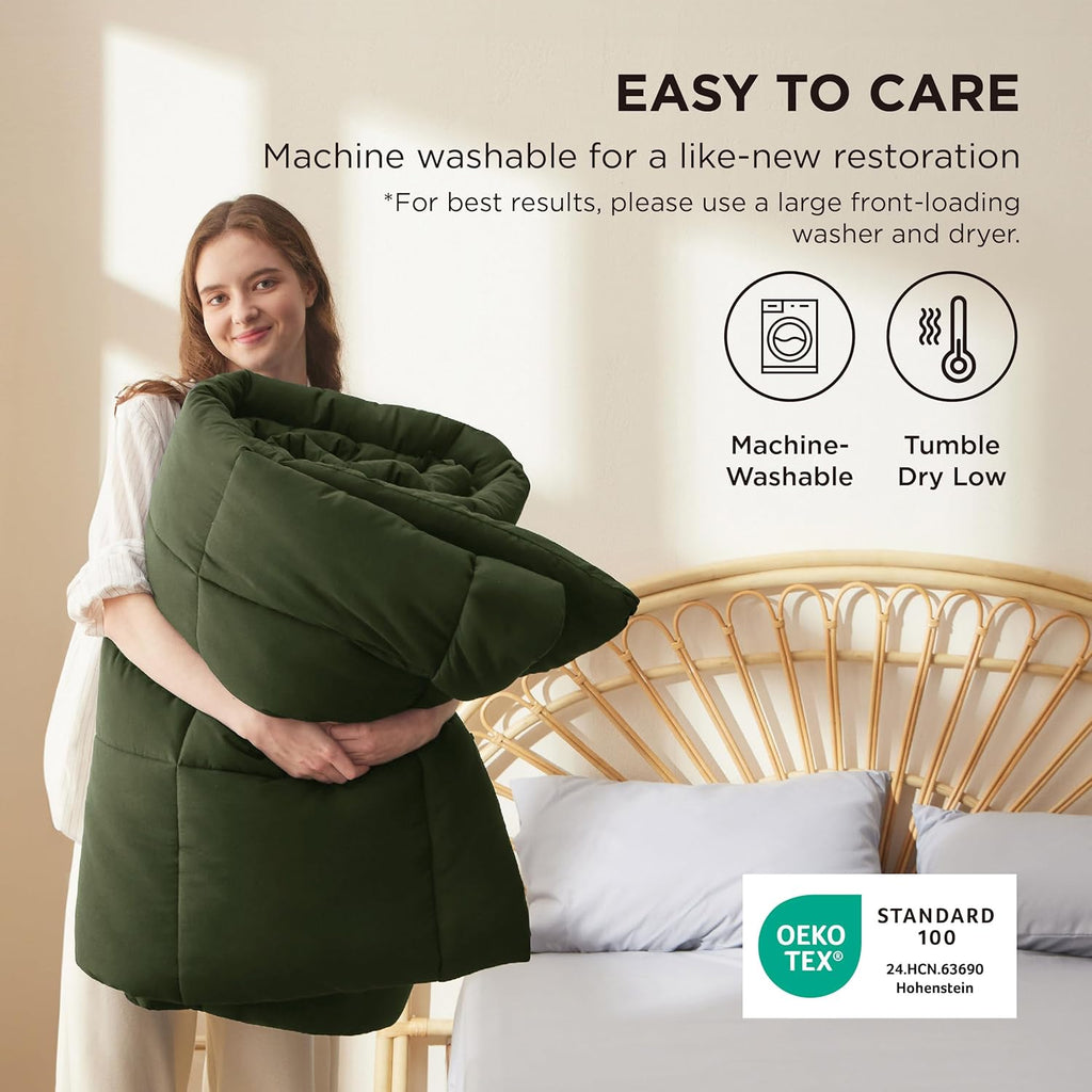 Bedsure Comforter Duvet Insert - All-Season Quilted Cal King Size Down Alternative Bedding | Olive Green 96 x 102 Inches