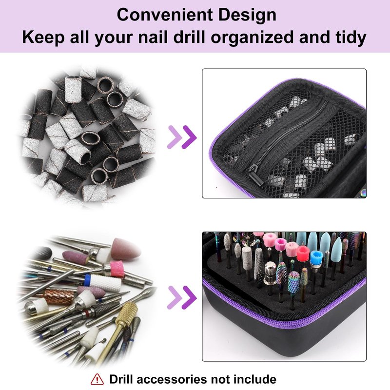 YINGJEE Nail Drill Bits Holder 80 Holes, Dustproof Nail Art Drill Bits Stand Display Storage Box and Nail Drill Bits Manicure Tools (Black)