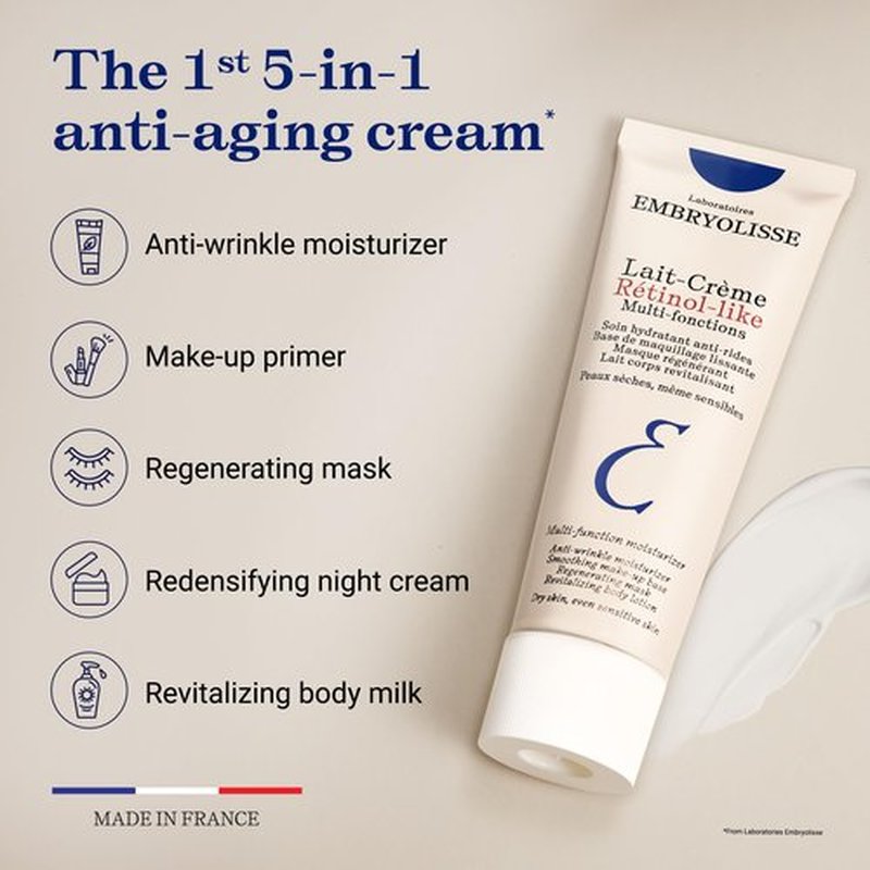 Embryolisse Lait-Crème Retinol Alternative Anti-Aging Face Moisturizer & Makeup Primer for Normal to Sensitive Skin. Reduces Fine Lines, Wrinkles & Puffiness, 2.54 Fl Oz