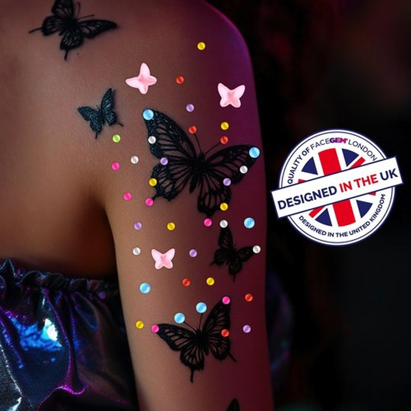 4 Sheet Temporary Tattoos - 4 Sheets Large Butterfly Fake Tattoos with Rhinestones - Temporary Tattoos for Women and Girls – Waterproof Tattoos for adults, Semi Permanent Transfer Tattoo
