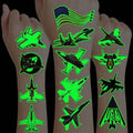96PCS Fighter Jet Glow in The Dark Temporary Tattoos Pre-Cut for Kids Boys Girls Birthday Party Favors Halloween Supplies Classroom Gifts Carnival Aviation Airplane Pilot Theme Neon Luminous Stickers