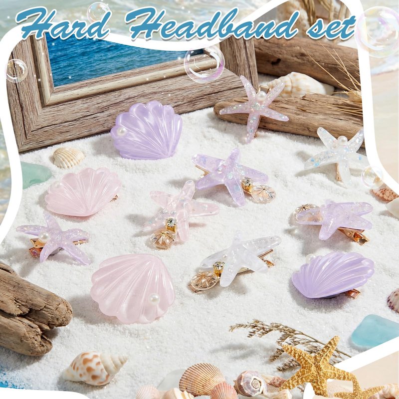 WILLBOND 12 Pieces Artificial Shell Pearl Starfish Seashell Hair Clip Set Acrylic Resin Women Lady Hair Clip Headdress Hairstyle Tool Accessories Beach Wedding Supplies (Romantic)