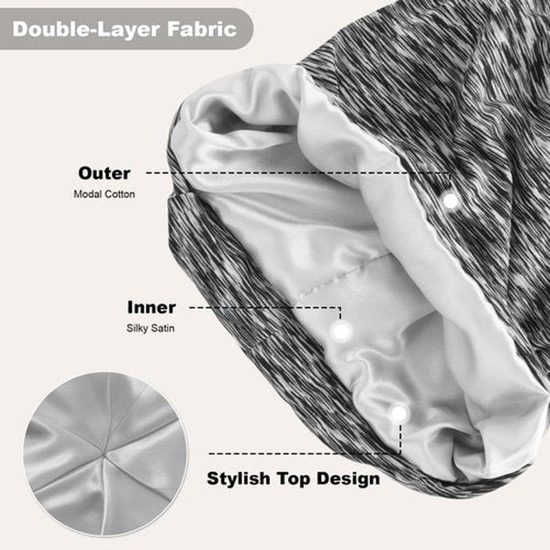 4Pcs Silk Satin Lined Sleep Cap Bonnets for Women Men, Adjustable Satin Bonnet for Sleeping Hair Wrap Slouchy Beanie Hat for Curly Hair and Braids(Color 07)