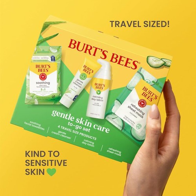 Burt's Bees Travel Size Gentle Skin Care Set - Cleanser, Towelettes, Lotion & Mask for Sensitive Skin
