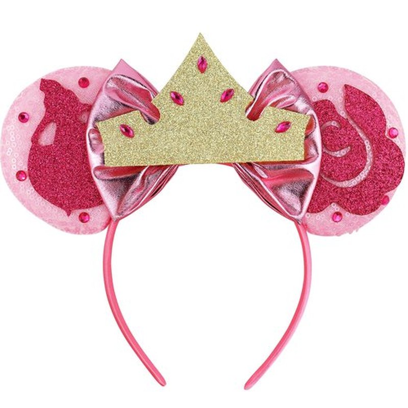 LIHELEI Aurora Mouse Ears Headband, Princess Aurora Headbands for Girls Birthday Party, Sleeping Beauty Ear Costume Headwear Hair Accessories -Hotpink Aurora