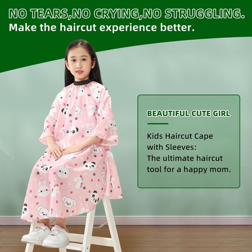 PERFEHAIR Kids Haircut Cape with Sleeves - Adjustable Snap Closure, Barber Cape for Boys & Girls, Professional Salon-Quality Hair Cutting Cape, Cute Animal Print, for Home & Salon Use
