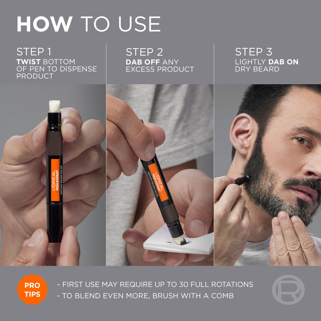L’Oreal Paris Men Expert Instant Temporary Beard Color, Beard Filler for a Natural and Fuller-Looking Beard, 02 Natural Black, 0.05 Fl Oz