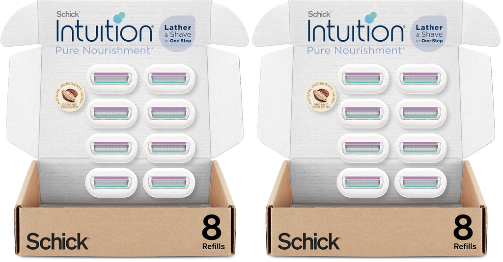 Schick Intuition Refill,Pure Nourishment Razors for Women | Intuition Razor Blades Refill with Organic Cocoa Butter,Razor Refills,8 Count (Pack of 2)