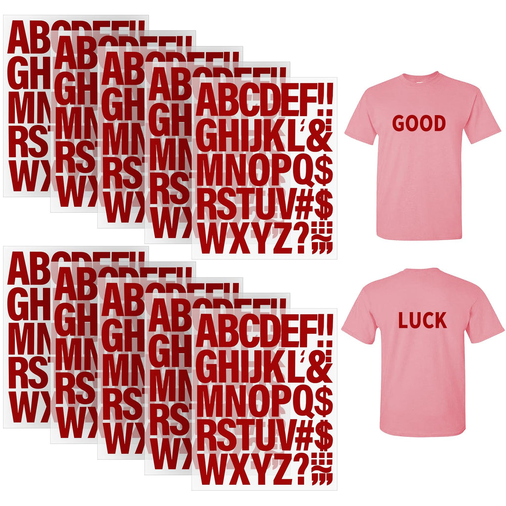 10 Sheets 440 Pieces Iron on Letters for Clothing, 2 Inch Heat Transfer Letters, Red Iron on Vinyl Letters with A-Z PU Alphabets Sticker for Fabric, Jersey T-Shirt Printing DIY Craft