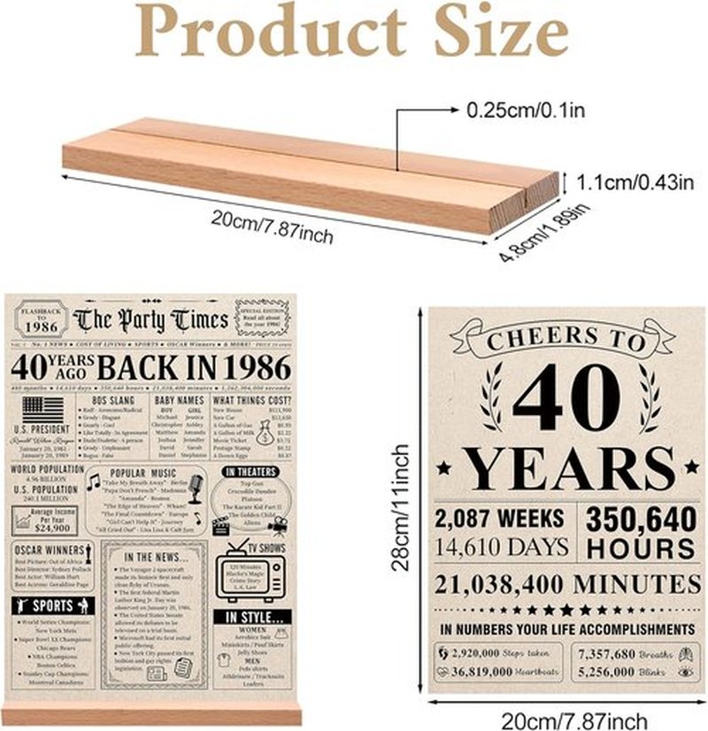 Trgowaul 40th Birthday Decorations - Vintage 1986 Acrylic Table Sign with Stand | Perfect Gift for Men