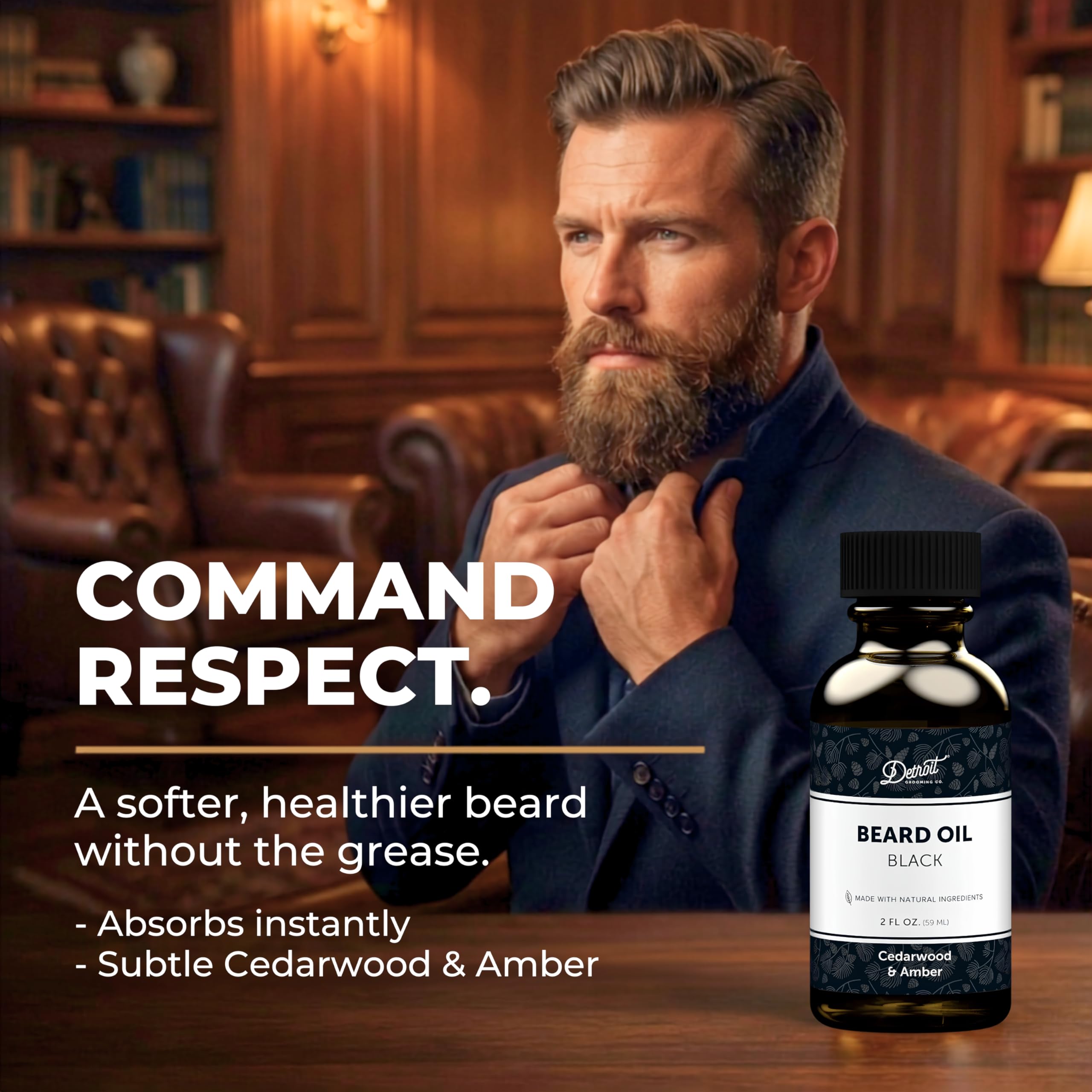 Detroit Grooming Co. Beard Oil (2oz) - Cedarwood & Amber - Premium Nourishing Formula with Sweet Almond Oil & Vitamin E - Men's Beard Softener & Moisturizer - Double Size