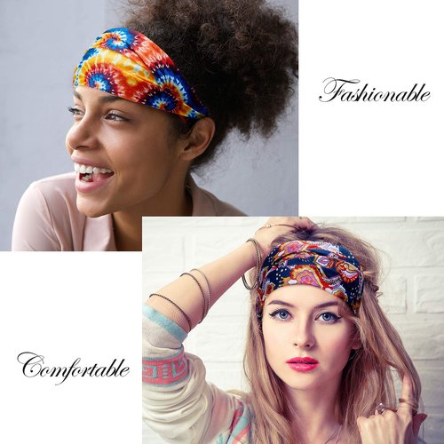 Syhood 8 Pieces African Headband Stretchy Boho Print Headband Yoga Sports Workout Wide Headwrap Elastic Twisted Knot Turban Hairband for Women Girls Hair Accessories