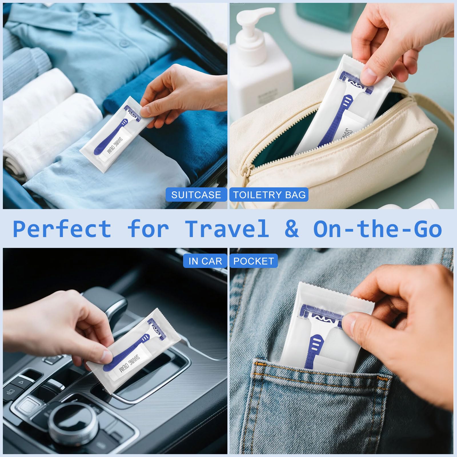 Disposable Razors Bulk, Razors Individually Wrapped Bulk, Travel Razors Bulk With 10g Shaving Cream For Hotels, Shelters, Homeless, Nursing Homes, Charities, Churches (Blue,50-PACK)